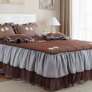 Kit Colcha Marron Bordado