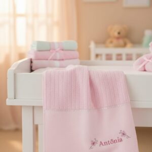 🍼 Toalha Lavabo Bebê com Nome Bordado | Algodão Canelado